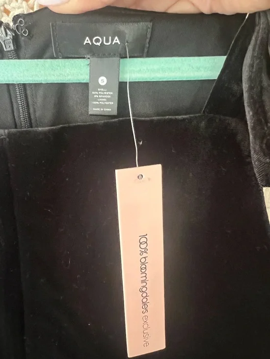 AQUA Velvet Mini Dress with Bow Shoulder Straps - Picture 8 of 8